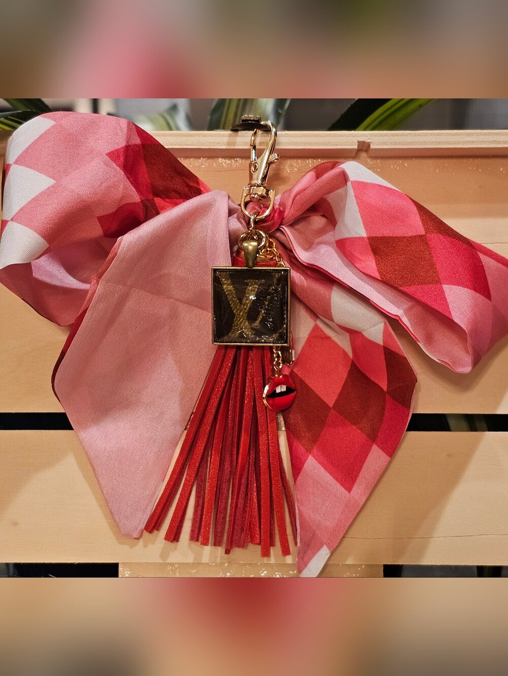 Louis Vuitton Piece In Pendant On Keychain/Bag Charm W/Twilly, Charms, & Tassel